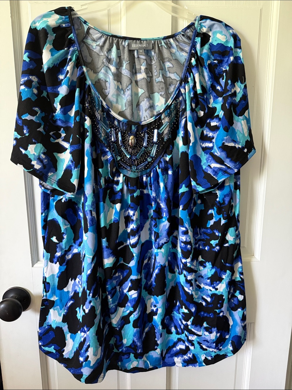 Essentials Blue Multi Beaded Scoop Neck Tunic